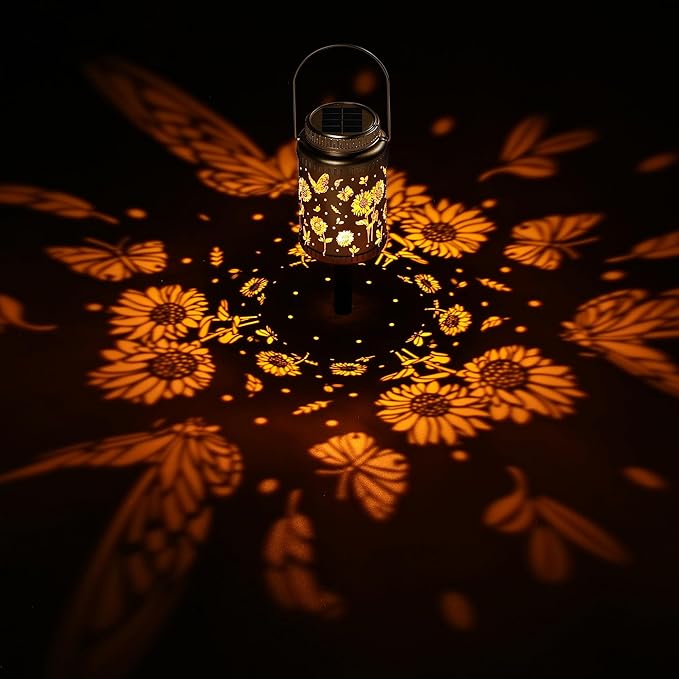 Cooo 2 Pack Solar Pathway Lights & Solar Lanterns Outdoor Waterproof Landscape Path Lights Christmas Lights Gifts for Women Mom Grandma for Garden Yard Patio Backyard Porch Decorations-Gold Sunflower