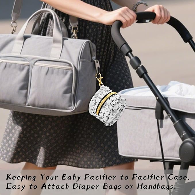 Western Skull Butterfly White Print Pacifier Holder Case for Diaper Bag Portable Travel Pacifier Storage Case with Clip Newborn Baby Pouch for Baby Boys Girls Purse Outdoor
