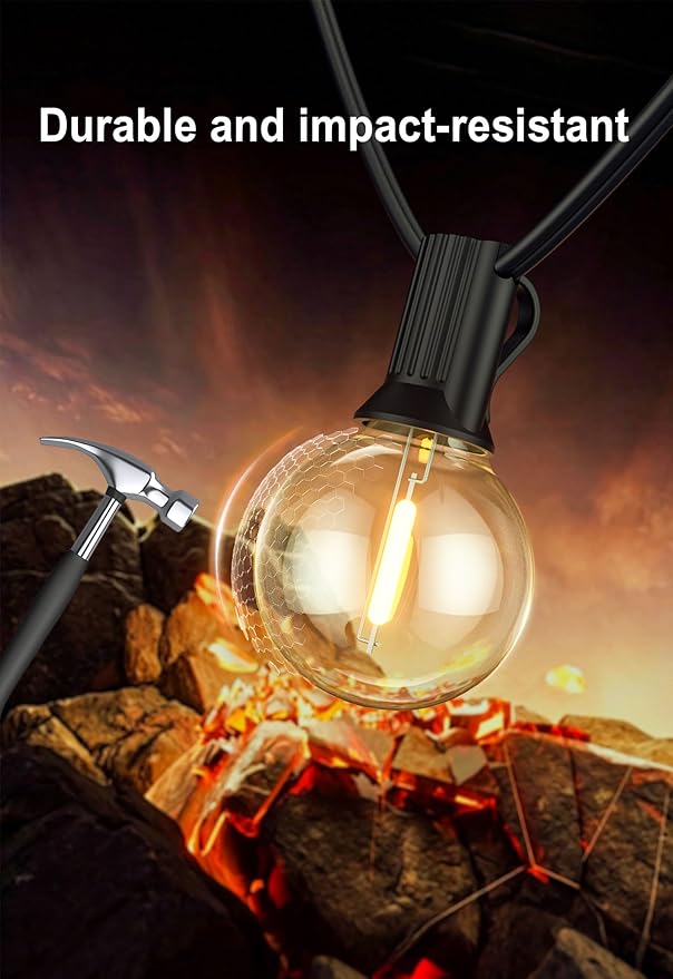 DAMAING Outdoor String Lights LED 50Feet G40 Globe Patio Lights with 27 Edison Plastic LED Bulbs,2700K Warm Glow Weatherproof for Indoor Outdoor Backyard Bistro Lighting