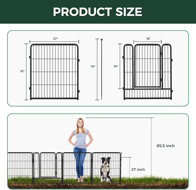 FXW Garden Fence Outdoor for The Yard – 32in(H) x 13.3ft(L) Heavy Duty Metal Animal Barrier for Dog and Rabbit, Decorative Dog Fence, 6 Panels, Black