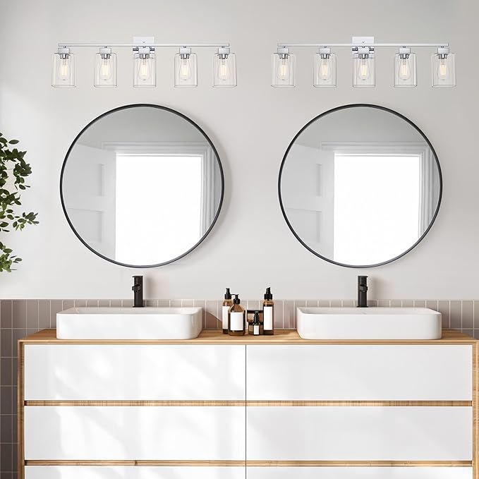 Espird 5 Light Bathroom Vanity Light - Chrome Bathroom Light Fixtures Square Design & UL Certification, 31 Inch Bath Room Light Fixtures Over Mirror for Living Room & Bedroom & Restroom