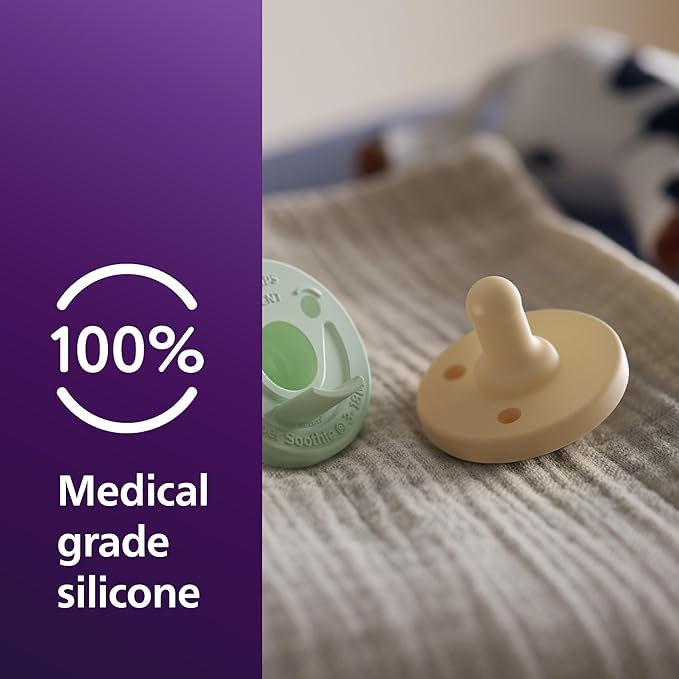 Philips Avent Soothie Baby Pacifiers - 100% Silicone Pacifiers for Babies 3-18 Months, One-piece Design, BPA-Free, Extra Durable, Green and Yellow, 4 Pack, Model SCF192/72