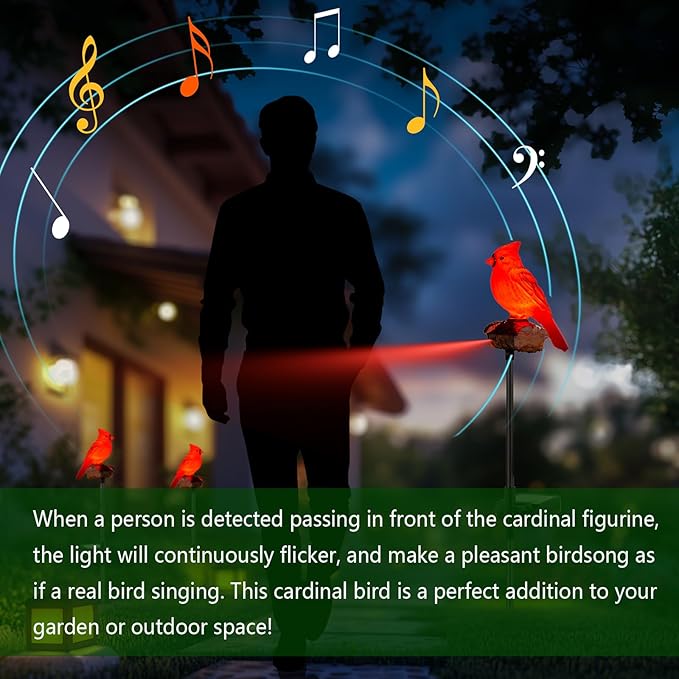 Cardinal Solar Stake Lights for Outside with Simulated Call and Breathing Light Waterproof Outdoor Christmas Decorations Yard Outdoor Use Perfect Garden Decorative Lights and Landscape Lighting
