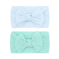 Baby Bling Bows - Newborn to Little Baby Girl Bows, 2 Pack Nylon Super Soft Stretchy Knot Toddler Headbands, Perfect Hair Accessories Head Bands for Infant Kids(Sky & Seafoam)