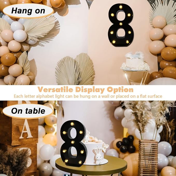 LED Marquee Numbers, 8.58 Inch Led Light Up Numbers for Party, Small Light Up Letters, Battery Powered Lighted Number for Table, Birthday, Night Light, Christmas or Home Decor (Black, Number 8)