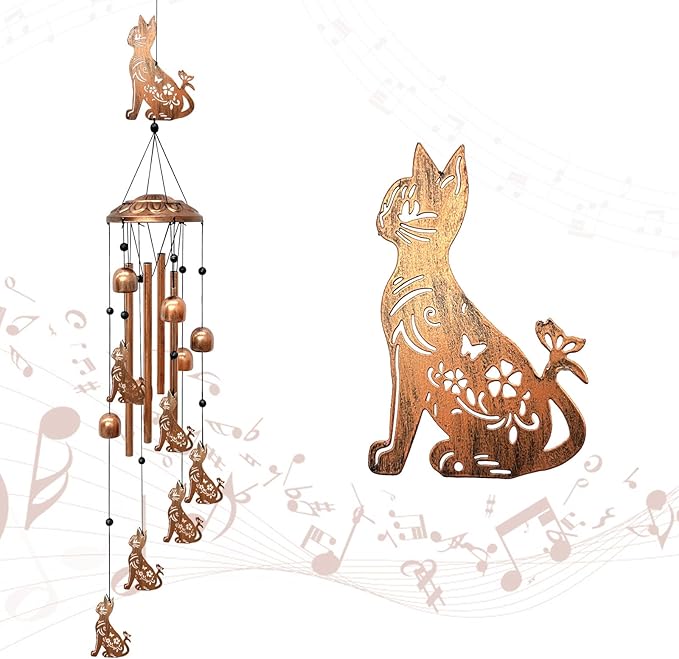 Cat Wind Chimes for Outside, Metal Windchimes Outdoors Birthday Gifts for Women Memorial Sympathy Wind Chimes for Patio Garden Yard