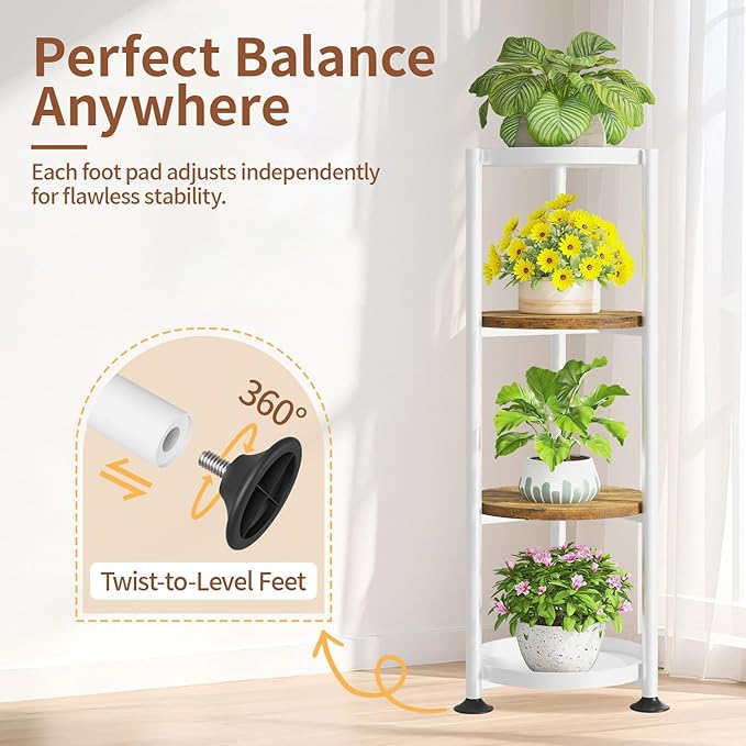LASZOLA 4 Tier White Plant Stand Indoor for Large Tall Heavy Duty Flower Planter, Metal Vertical Multi Level Rack for Narrow Floor Corner, Sturdy Round Holder Organizer, Modern, Mid Century, Farmhouse