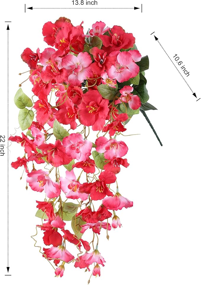 Artificial Hibiscus Fake Hanging Flowers Plants for Outdoors Spring Decoration, 2pcs Faux Silk Outside Hibiscus Long Trailing Vines Realistic UV Resistant for Front Door Planter Porch Patio Yard Urn