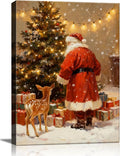 Santa's Reindeer & Christmas Tree Canvas Wall Art - Vintage Framed Canvas Prints for Living Room & Office, Festive Christmas Wall Decor Ready to Hang, Unique Christmas Gifts & Holiday Winter Decor
