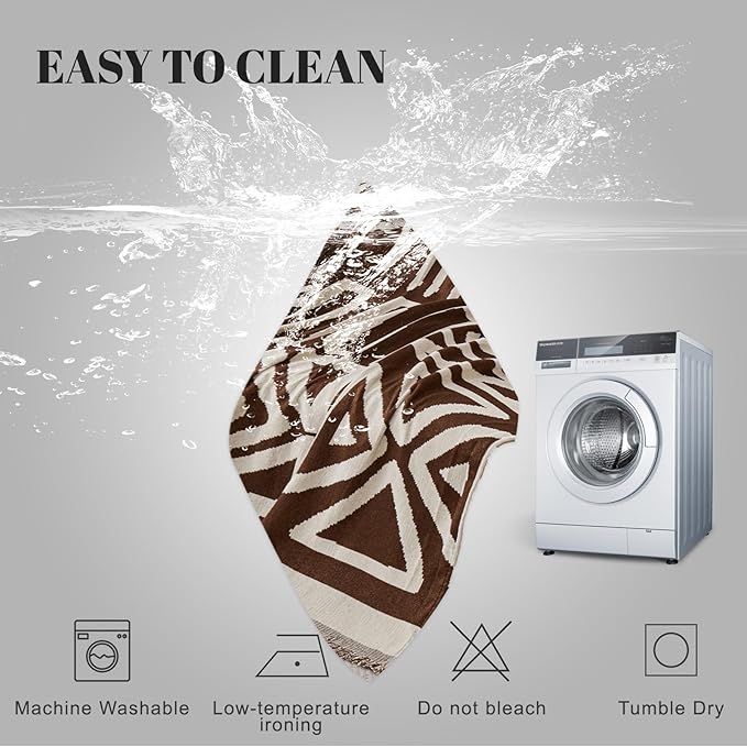 HANDONTIME Chocolate Boho Couch Cover Reversible Sofa Covers for 3 Cushion Couch Washable Sofa Cover for Dogs Dark Couches Covers Chenille Couch Protector Covers for Sofa, 71" X102"