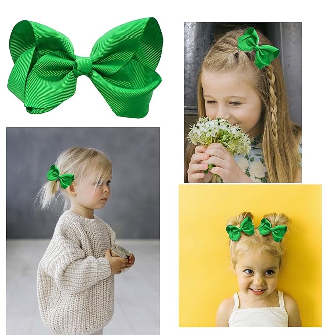 2 PCS 3inchs Hair Bows for Girls Grosgrain Ribbon Hair Bow Alligator Clips Hair Accessories for Baby Girls Toddlers(Green)