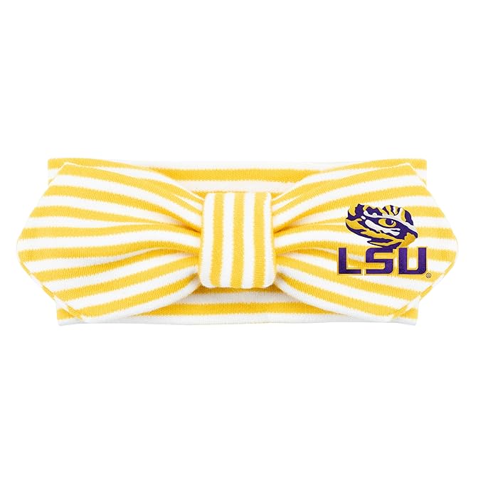Creative Knitwear LSU Tigers Infant Girls Gold/White Striped Hair Knot Headband Embroidered Logo - Size Newborn - 4T