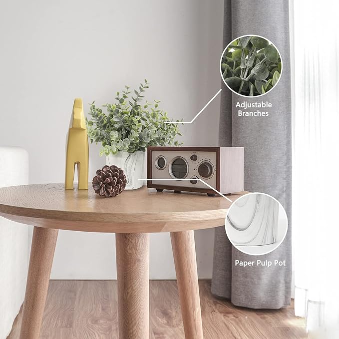 Hollyone Mini Artificial Potted Plants Fake Plants in Marble Pots, 1Pcs Plastic Eucalyptus Greenery Faux Plants for Home Office Desk Room Centerpiece Shelf Décor
