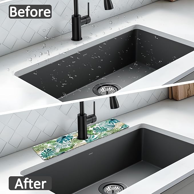 15" X 5.5" Kitchen Sink Splash Guard Faucet Mat Leaf Super Absorbent Fast