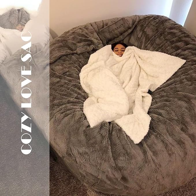 BCU 7FT Big Bean Bag for Adults Kids Without Filling Oversized Bean Bag Chair Cover for Stuffed Animal Storage, Rose Red
