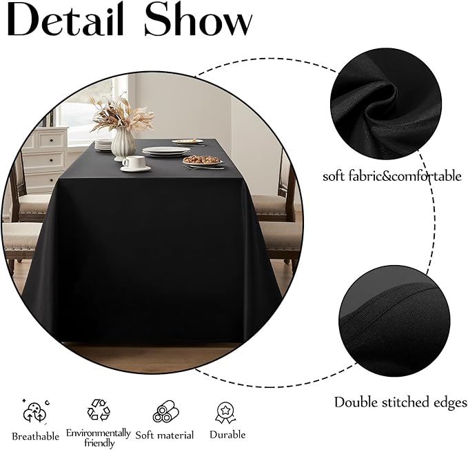 Rectangle Tablecloths 60x120 Inch 6 Pack Black Tablecloth for 6ft Washable Decorative Linen Polyester Table Cloths for 8ft Dining Table Banquets Buffet Parties and Wedding