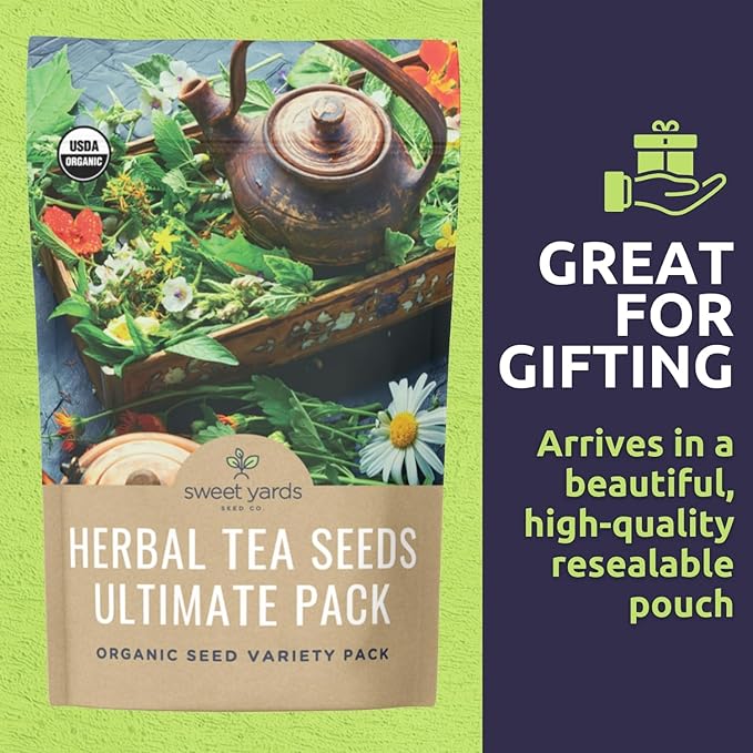 Organic Herbal Tea Seeds Variety Pack - 16 Individual Packs - 2026 Season - Mint, Lavender, Chamomile and More! for Indoor & Outdoor Planting (Non-GMO, Certified Organic)