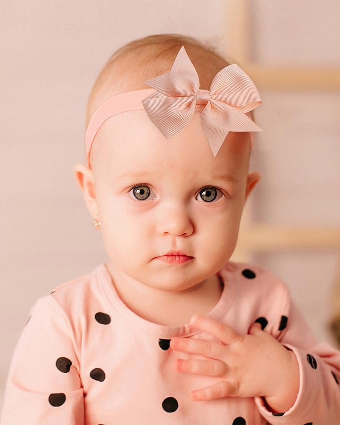 jollybows 40pcs Baby Girls Hair Bows Headbands Grosgrain Ribbon Hair Band Accessories for Infants Newborn Toddler (4In)