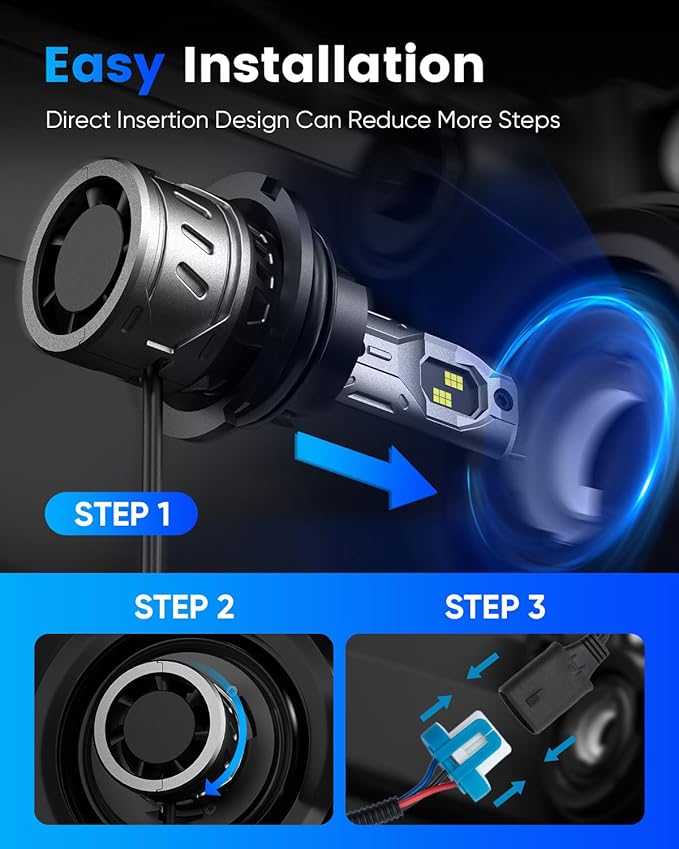 NOVSIGHT 𝟗 𝟎 𝟎 𝟒 Bulbs - Super Bright 𝟗𝟎𝟎𝟒/𝐇𝐁𝟏 Car Bulbs Dual Beam With Fan, 3-Min Quick Installation, 6500K White, Pack of 2