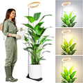 LBW Grow Lights for Indoor Plants, 6.3" Full Spectrum Plant Light with Base, 65" Height Adjustable Grow Lamp, 6/8/12/16H Auto Timer, 3 Colors, 5 Dimmable Levels, for Tall Large Plants, Bamboo Grain