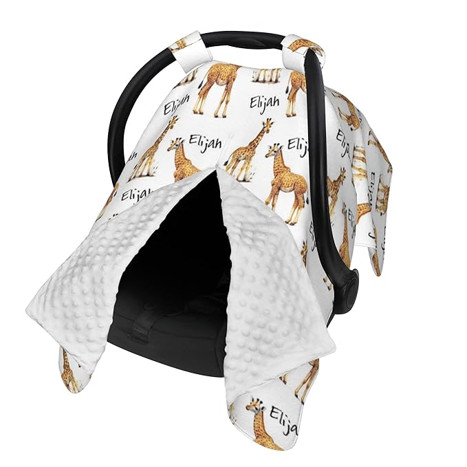 Personalized Custom Name Car Seat Canopy - 2 in 1 Mom Nursing Breastfeeding Cover for Newborn Baby Boys & Girls - Minky Baby Carrier & Stroller Cover