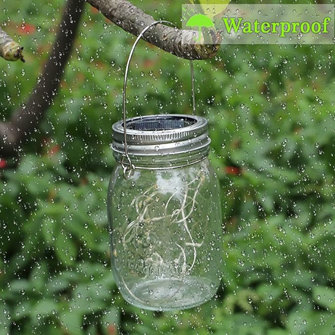 SmilingTown Solar Mason Jar String Light Lids 12 Pack 30 LED Fairy Firefly Inserts Lighting with 12 Hangers Waterproof for Outdoor Tree Patio Lawn Garden Decor, No Jars (Cool White)