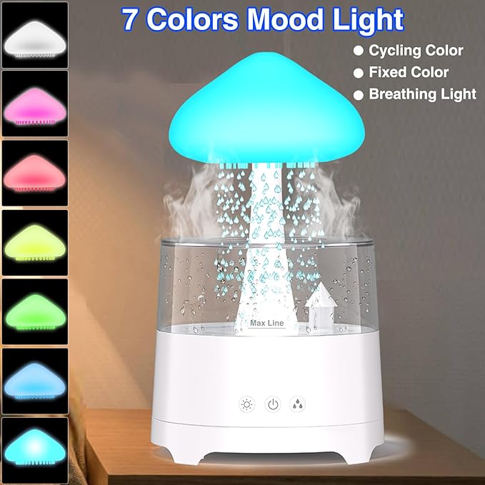 Diffuserlove Rain Diffuser Cloud Humidifier 450ML Diffuser Water Drip Waterfall Lamp Mushroom Humidifier (Size: 6.54''x10.5'')