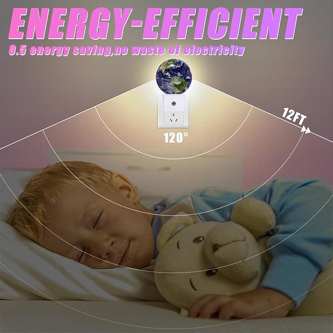 Earth Night Light Blue Planet Night Lights LED Lamp Round Plug into Wall Nightlight with Dusk to Dawn Sensor Home Hallway Stairway Kitchen Decor