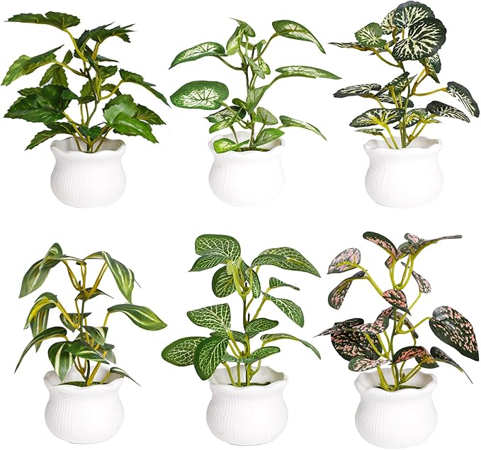 Small Artificial Plant 6PCS Fake Plant Greenery Cute Potted Indoor Faux Plant Houes Office Table Desk Bathroom Decor Plants