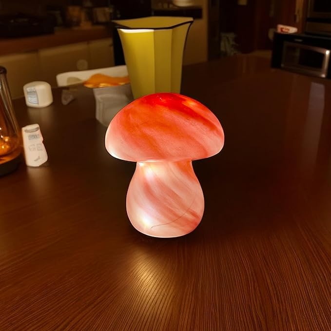 Mushroom Table Lamps Night Lights Cute Glass Nightstand Bedside Desk Lamps for Bedroom Living Study(Bulb Included) - Pink