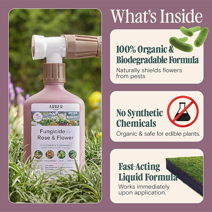 Organic Fungicide for Rose & Flower | 16oz Ready-to-Spray | Controls Powdery Mildew, Black Spot, and Blight | Safe for Organic Gardening