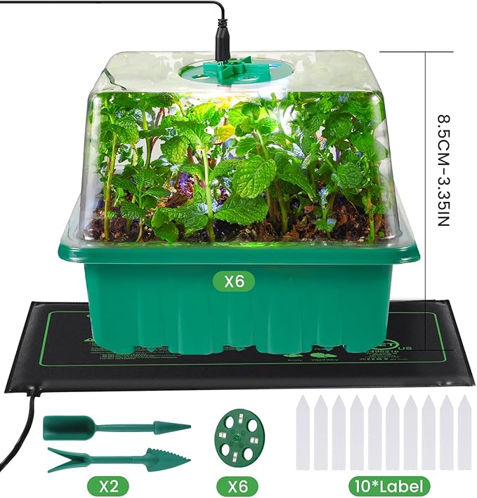 Seed Starter Trays with Grow Lights and Heat Mat, 72 Cells Seed Starter Kit with Lights, 3 Lighting Mode, 4 Timing Set, Germination Kit for Seed Starting Trays with High Humidity Control Domes
