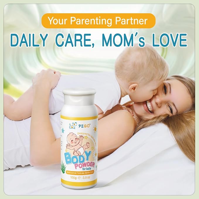 PEGO Cornstarch Baby Powder,Talc-Free,with Zinc Oxide,Aloe and Chamomilla,Prevent Heat Rash,Diaper Rash,Protect Newborns, Toddlers from Chafing,‌Gentle and Non-Irritating,100g/3.5Oz (2 Pack)