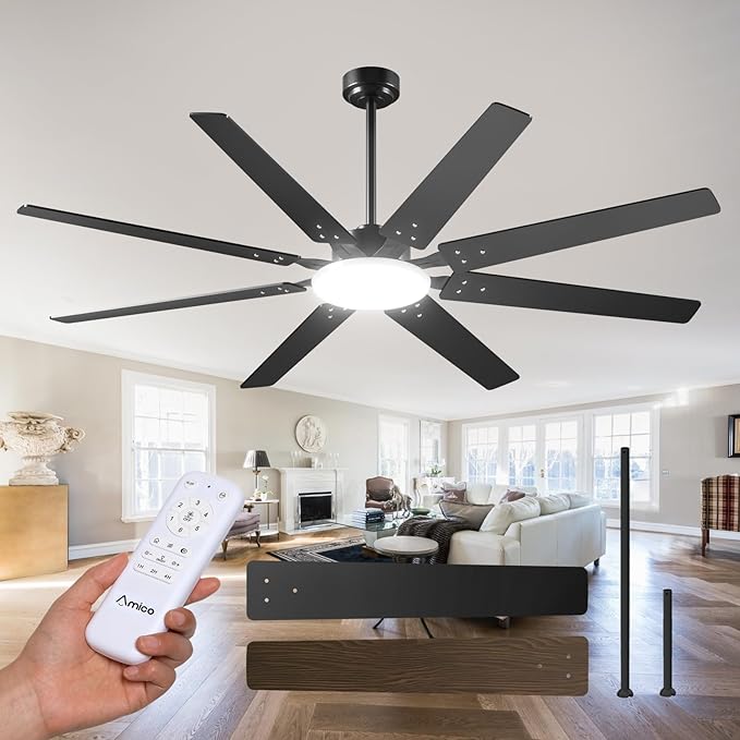 72 inch Ceiling Fans with Lights,Large Ceiling Fan with Light and Remote Control, Dimmable, 3CCT, Quiet, Black Modern Ceiling fan For Living Room, Bedroom, Kitchen, Patio, Farmhouse, Indoor/Outdoor