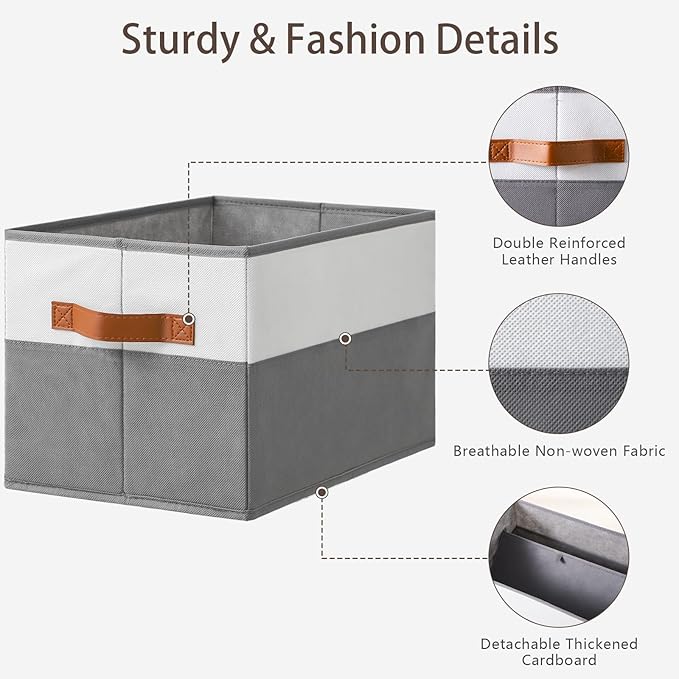 8 Pack Large Storage Bins with Handle, Collapsible Storage Basket