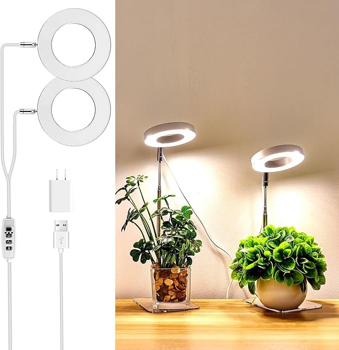 Brightown Plant Grow Light, LED Growing Light for Indoor Plants, 2 Head 96 LED Adjustable Height Growing Lamp with Timer, 3 Dimmable Brightness Levels, Low Safe Voltage, Perfect for Small Plants