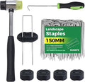 150Pcs Landscape Fabric Pins+150Pcs Gasket+Pick Hook+Rubber Mallet, 6 Inch Landscape Fabric Staples 11 Gauge U Shaped Galvanized Landscape Pins Yard Ground Pin for Weed Barrier Sod Fabric Decoration