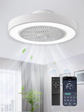 LEDIARY 20 Inch Low Profile Ceiling Fan With Light, Led Bladeless Ceiling Fans, Remote Control Enclosed Flush Mount Ceiling Fan With Timming, 3000-6000K, 6 Wind Speed, 3000LM, 57W-White