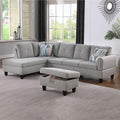 Grey-2 L-Shaped 3-Piece Linen Sofa with Storage Ottoman Set, Sectional Couch Sofa Set for Living Room, Office, Small Space
