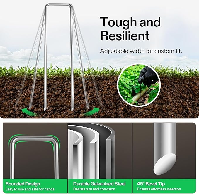 Petgrow 6 Inch Garden Stakes Galvanized Landscape Staples,U-Type Turf Staples for Artificial Grass, Rust Proof Sod Pins Stakes for Securing Fences Weed Barrier,Outdoor Wires Cords Tents Tarps,100