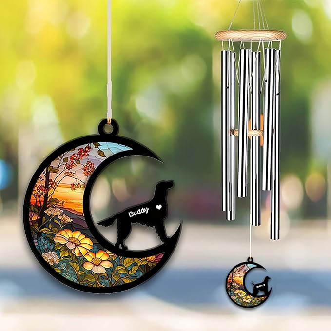 Irish Setter Sun Catcher Wind Chime, Custom Sunflower Suncatcher Dog Memorial Wind Chime, Dog Loss Gift, Dog Sympathy Gift, Pet Loss Suncatcher, Outdoor Garden Decor