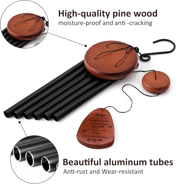 Memorial Gifts for Loss of Brother,Memorial Wind Chimes 25'', Loss of Brother Sympathy Gifts, Home Decor Outdoor Garden, Soothing Melodic Tones with Mute Option