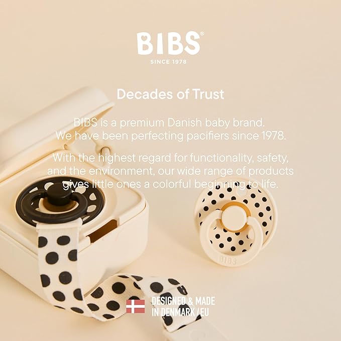 BIBS Polka Dots Pacifier 2-Pack, BPA Free Pacifiers with a Anatomical Latex Nipple, Made in Scandinavia, Size 1 (0-6 Months), Ivory/Black