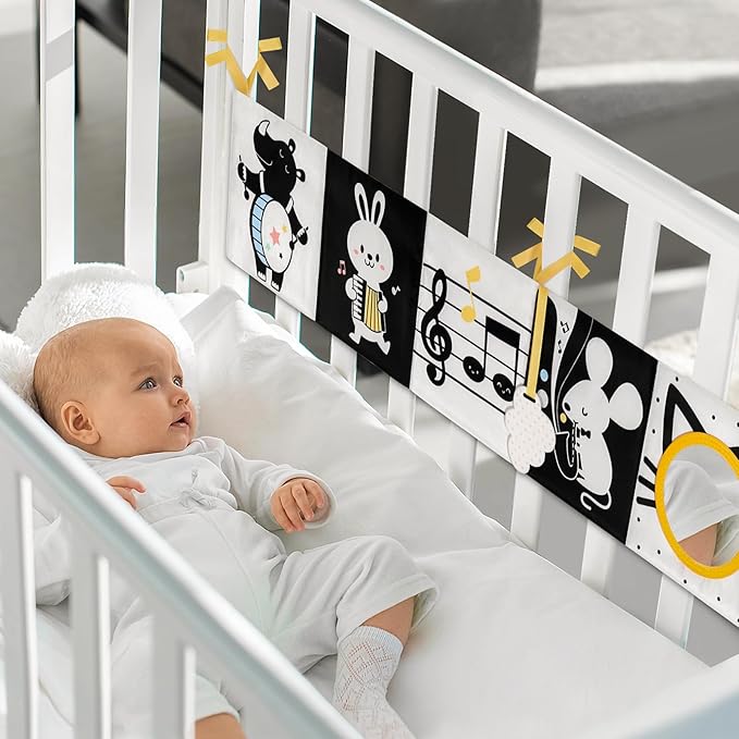 OKOOKO Black and White High Contrast Baby Book 0-6 Months Baby Soft Book Tummy Time Toy Crib Stroller Toy Montessori Sensory Toy Early Education Months Newborn Infant for 0+