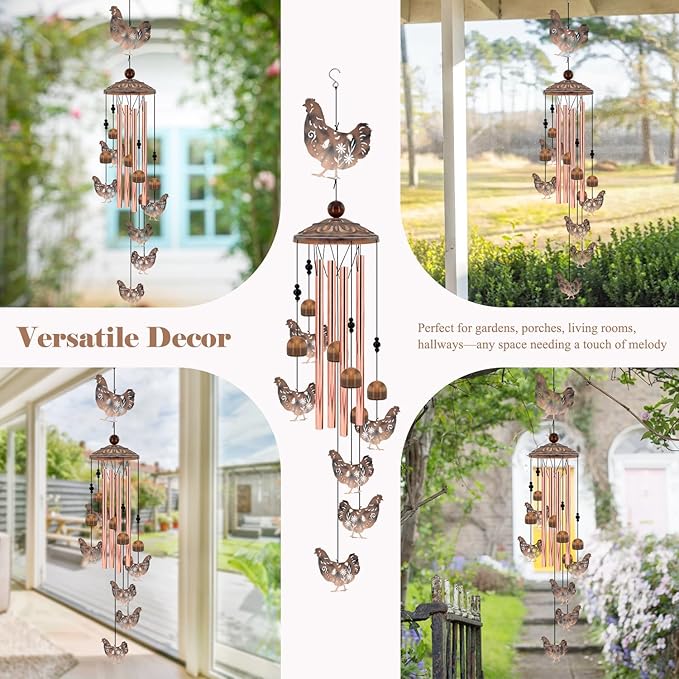 Chicken Wind Chimes for Outside, 35'' Metal Chicken WindChimes Gifts for Women/Men, Decoration for Outdoor, Home, Garden, Patio, Backyard