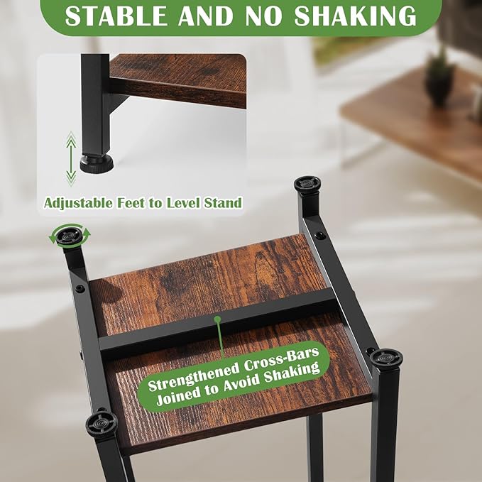 Extra Tall Plant Stand Indoor,40 Inch Plant Stands,2 Tier Metal Plant Stand with Heavy Duty Wood,Rustic Brown and Black