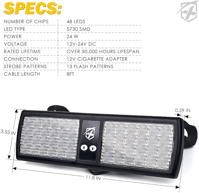 Xprite Blue LED Visor Strobe Flashing Lights Sunshield Hazard Warning Light for Law Enforcement Emergency Vehicles Trucks Cars