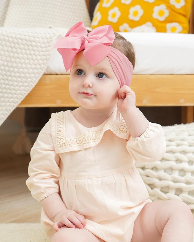doboi Baby Girl Headband - 12pcs Nylon Hair Accessories with Big Ribbon Bows, Soft Lightweight Headbands for Baby Girls Infant Newborn Toddler