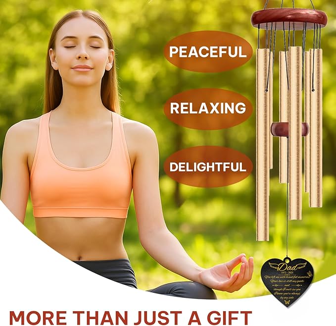 Personalized Dad Memorial Wind Chime – “You Left Me with Beautiful Memories” Custom Name & Years – Heart Shaped Angel Wing Sympathy Gift – Outdoor Remembrance Windchime for Loss of Father or Husband