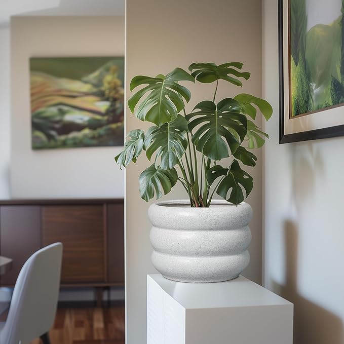SQOWL Ceramic Planter Pot - 10 Inch Plant Pot with Drainage Hole Large Planter for Indoor Plants Outdoor Flower Pot Decorative Plant Pot for Garden Bathroom Decor White